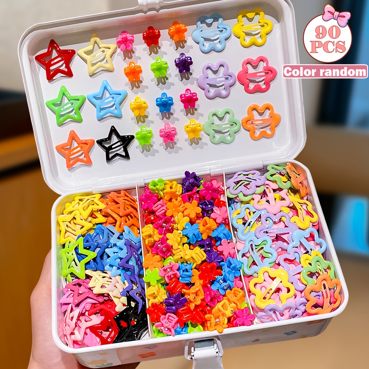 TEMU Lot de 90 pinces à cheveux étoiles et fleurs de couleur aléatoire, mini pinces à griffes non agressives, pinces pour frange et cheveux , pour