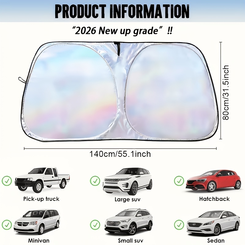 TEMU Car Sunshade - Uv Protection | 3-layer Thickened Upgraded Titanium Silvery Coating, Portable Folding Design, Suitable For Most Vehicle Models,