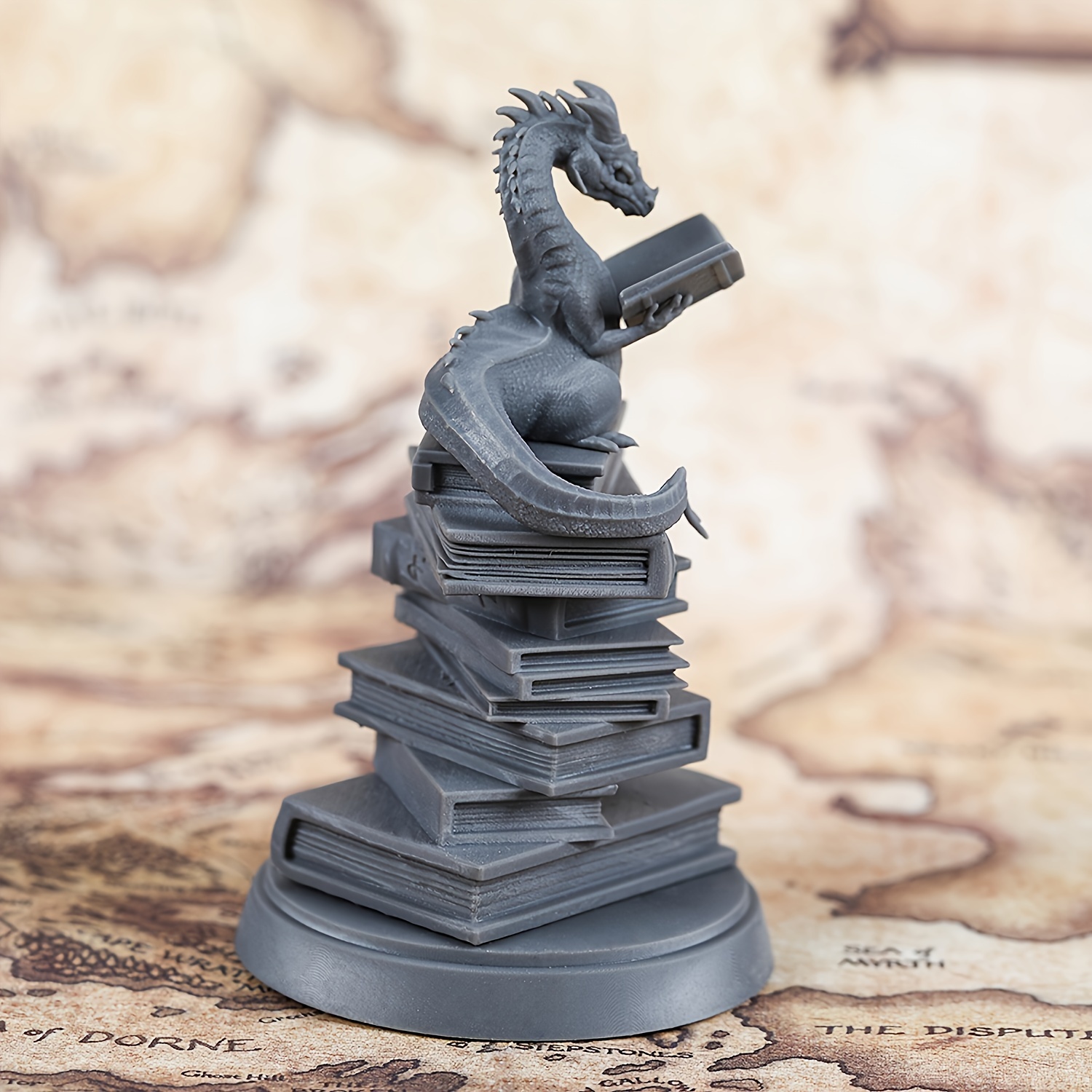 Image of Dragon Reading Book Statue Miniatures, Outdoor Garden Decor, Home Desk Ornament, Gifts For Role Playing Game