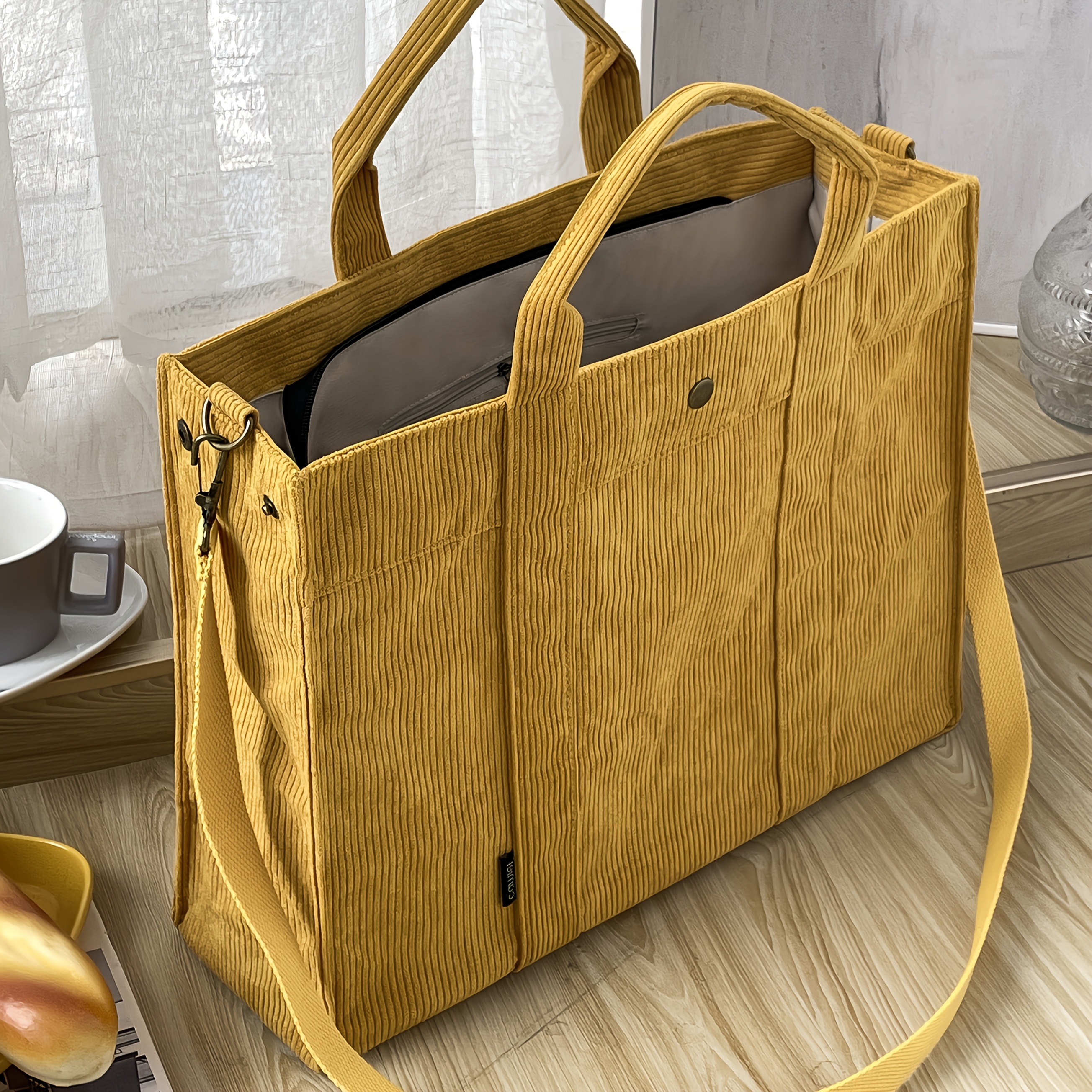 TEMU Original Japanese-style Autumn And Winter New Thick Corduroy Simple Commuter Tote Bag, Casual And Artistic Hand-held Crossbody Bag