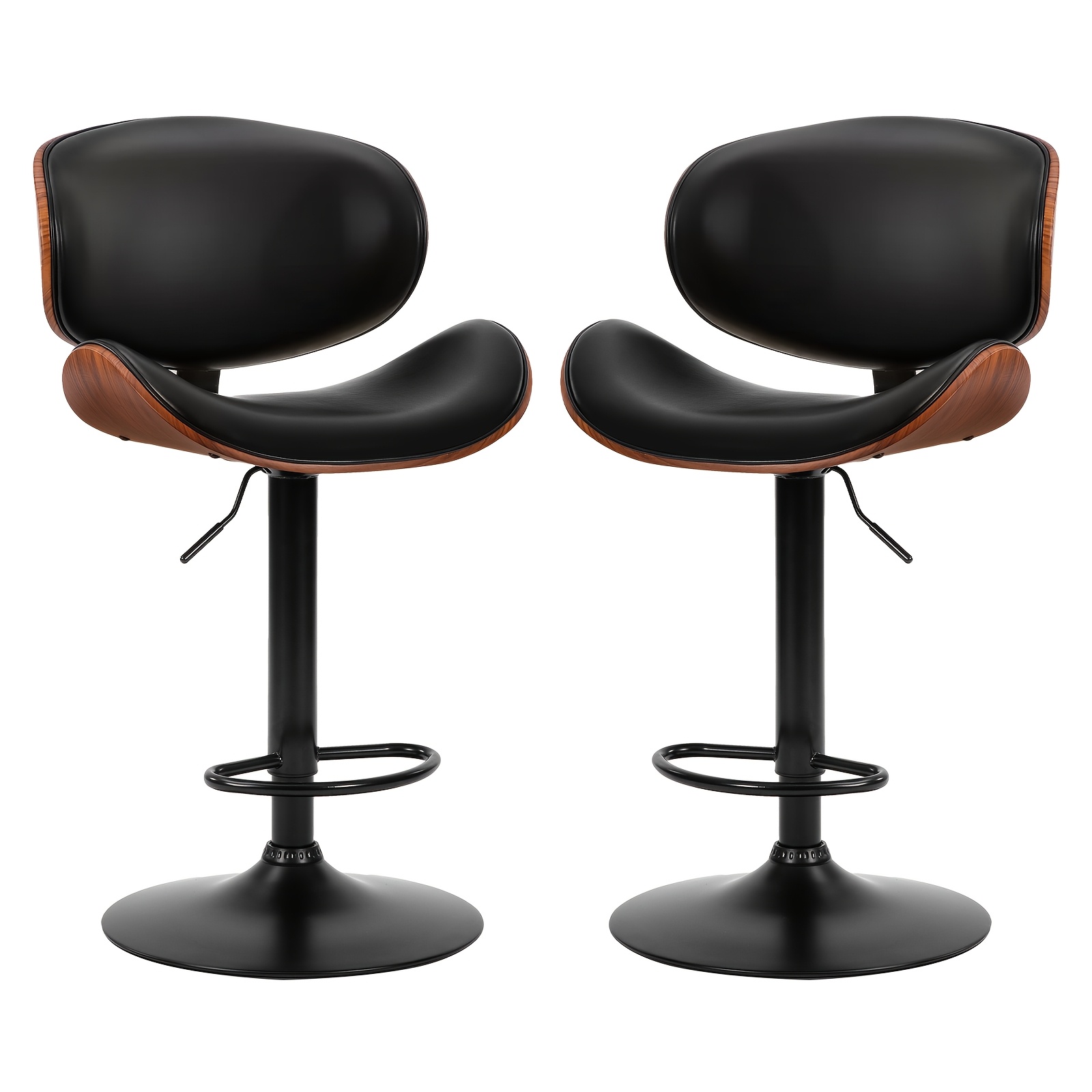 Dining Chairs Set Of 2, Adjustable Height, Pu Leather Upholstery Chair With Ergonomic Back And Footrest, Barstools For Dining Room Room Cafe, Black And Rust Brown