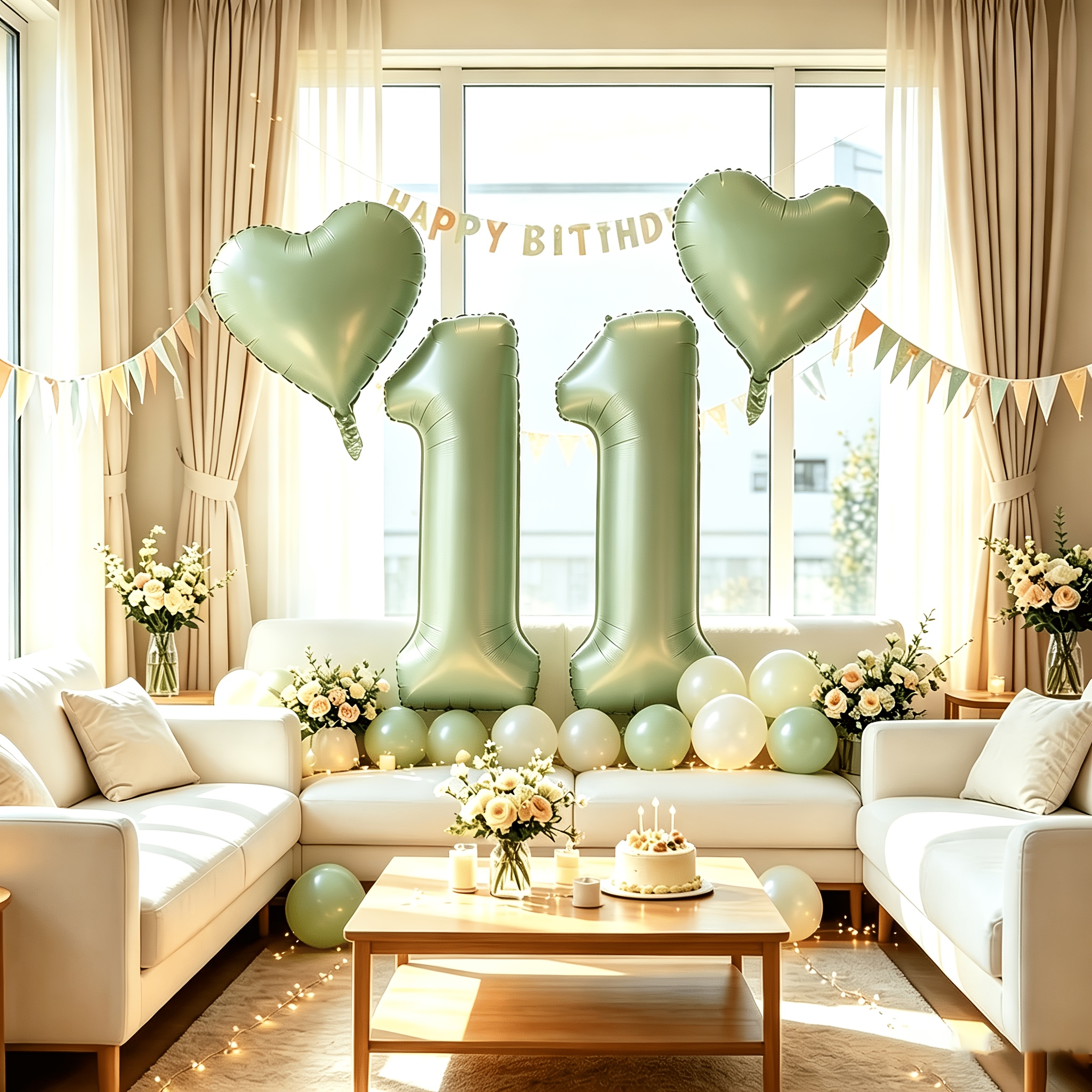 TEMU 4pcs Green Digital Balloons, (2pcs Heart Balloons+2pcs Number Balloon), Sage Green Digital 10, 11, 12, 13, 14, 15, 16, 17, 18, 19, 20 Balloons,