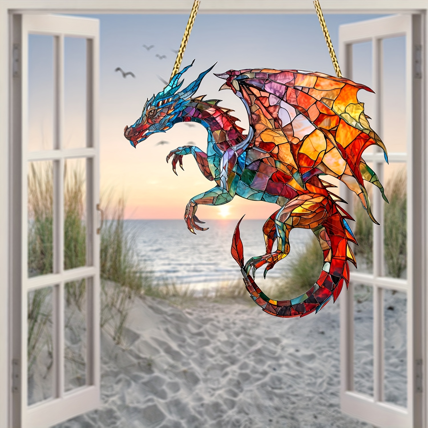 

Glam Style Acrylic Dragon Hanging Ornament - Fairy Tale Themed Sun For Christmas, No Feather, Electricity-free Decoration For Office, Room, Kitchen, And Garden