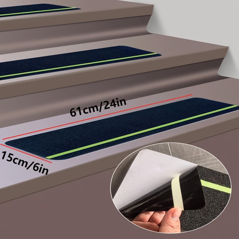TEMU Set Of 4 -the-dark Anti-slip Tapes | Thick Stair Anti-slip Strips | Waterproof Reflective Stickers | Special For Bathrooms, Swimming Pools, And