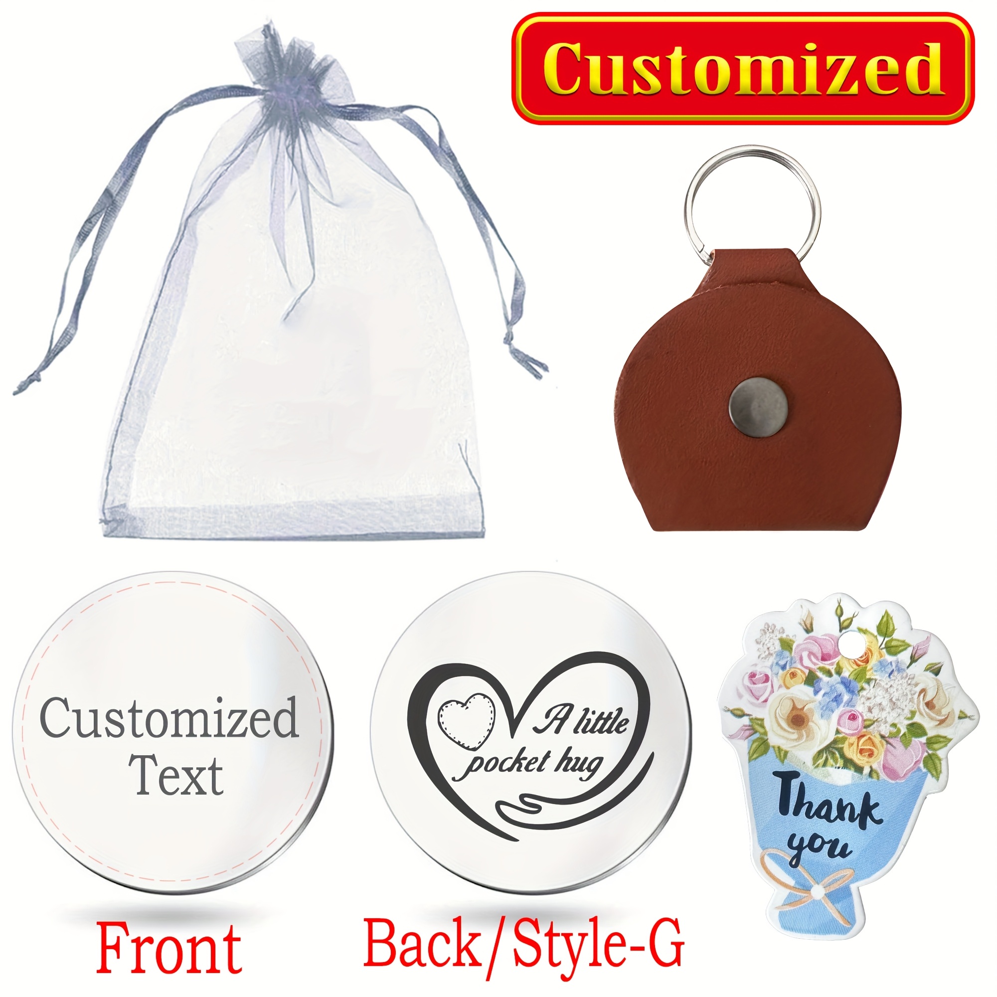 TEMU Customized 1 Set Stainless Steel Keychain Pu Leather A Little Pocket Hug Exquisite Packaging Gift Christmas Birthday