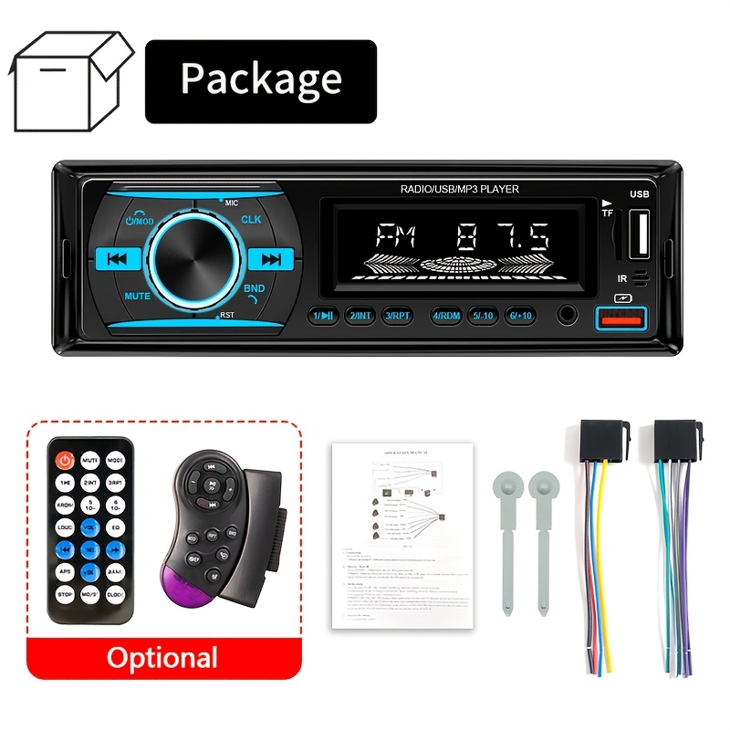 item picture 1 din wireless mp3 player car stereo with 60wx4 fm receiver remote control aux usb and tf   kit without battery