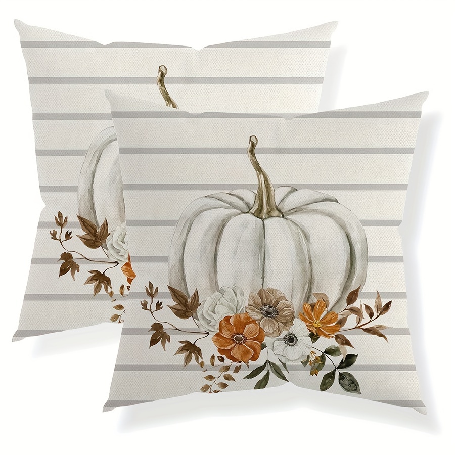 

2pcs Linen Fall Pillow Covers - Autumn & Thanksgiving Decor With Stripes, Zip Closure, Machine Washable - Couch, Sofa, Outdoor 16x16, 18x18, 20x20 (inserts Not Included)