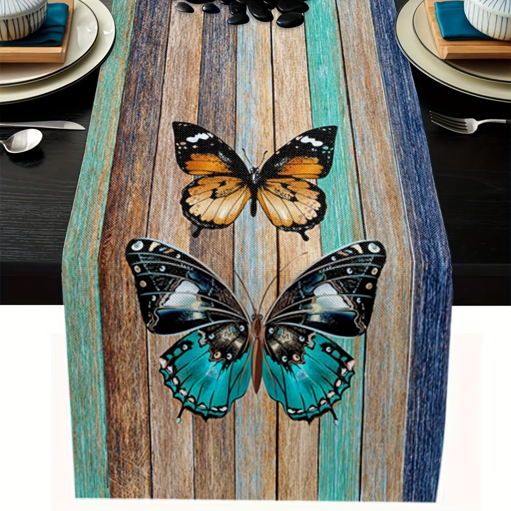 

1pc, Rustic Table Runner, Farmhouse Dining Table Runner, Antique Wood Grain With Butterfly Design Polyester Table Runner, Fade Resistant, Easy To Clean, For Family Dinner And Holiday Gatherings