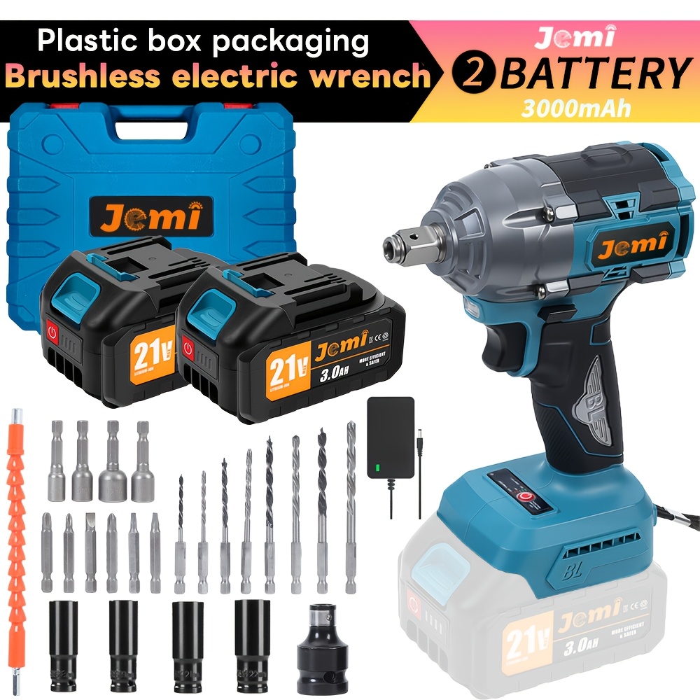 Image of Jemi Tool 3-in-1 Electric Wrench, Can Drill, Tighten, Impact, 1/2 Inch Wrench, Impact Drill And Screwdriver Set, Handheld Impact Wrench, Suitable For And Construction Site Construction