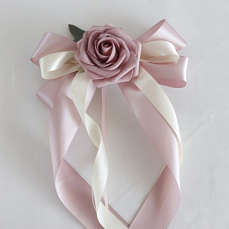 4pcs Artificial Rose Flowers with Green Leaves for Wedding Decor