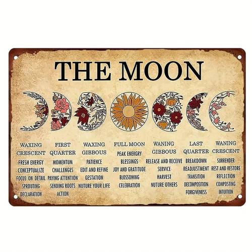 1pc vintage the moon metal sign with moon phases meanings witchy home decor ideal for new years parents home office restaurant garage bars 12x8 inch moon decor room decor
