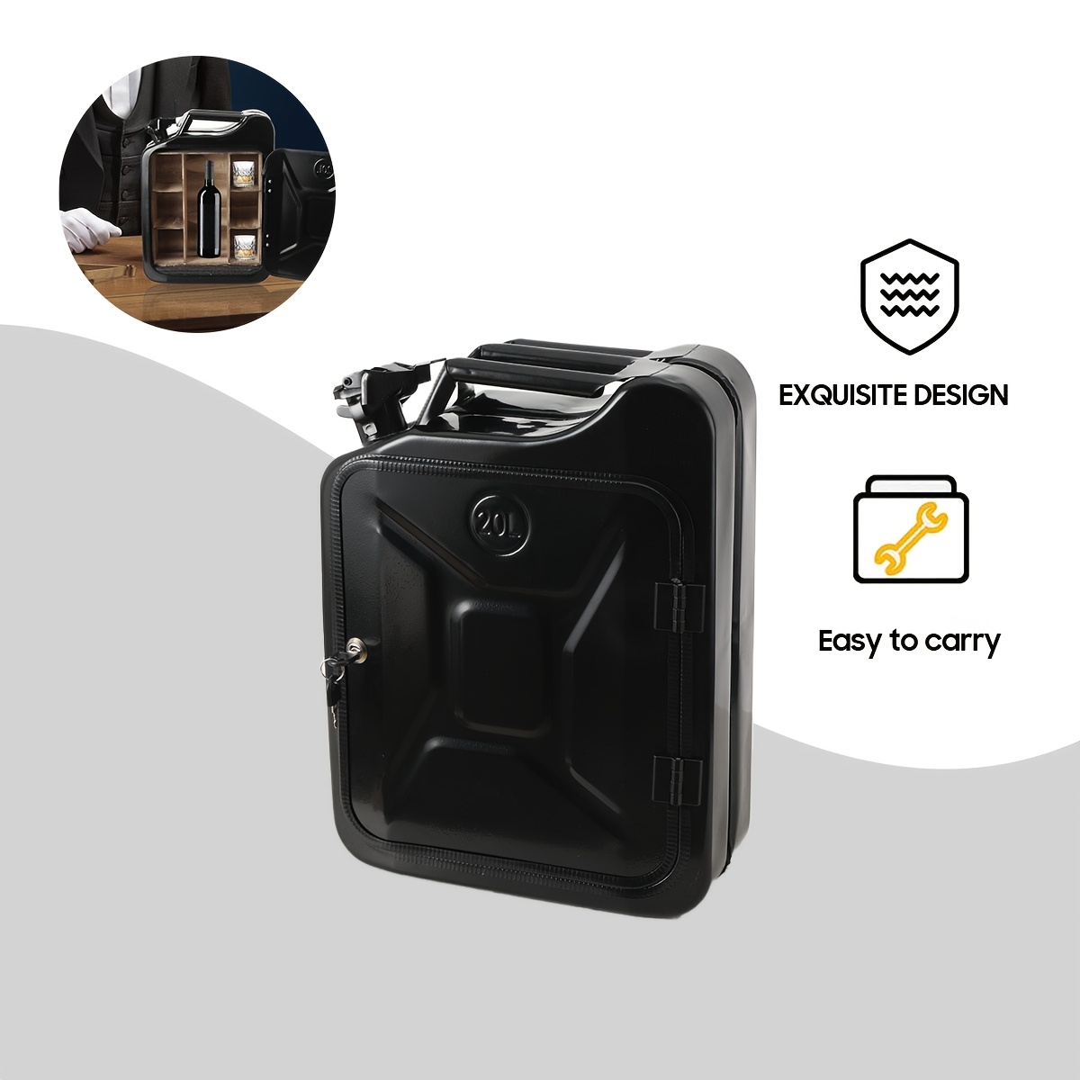 Mini Bar Canister, Gift Canister Bar Gas Can Minibar Canister Bar Whiskey Bar, 34 X 16x 46cm, Black