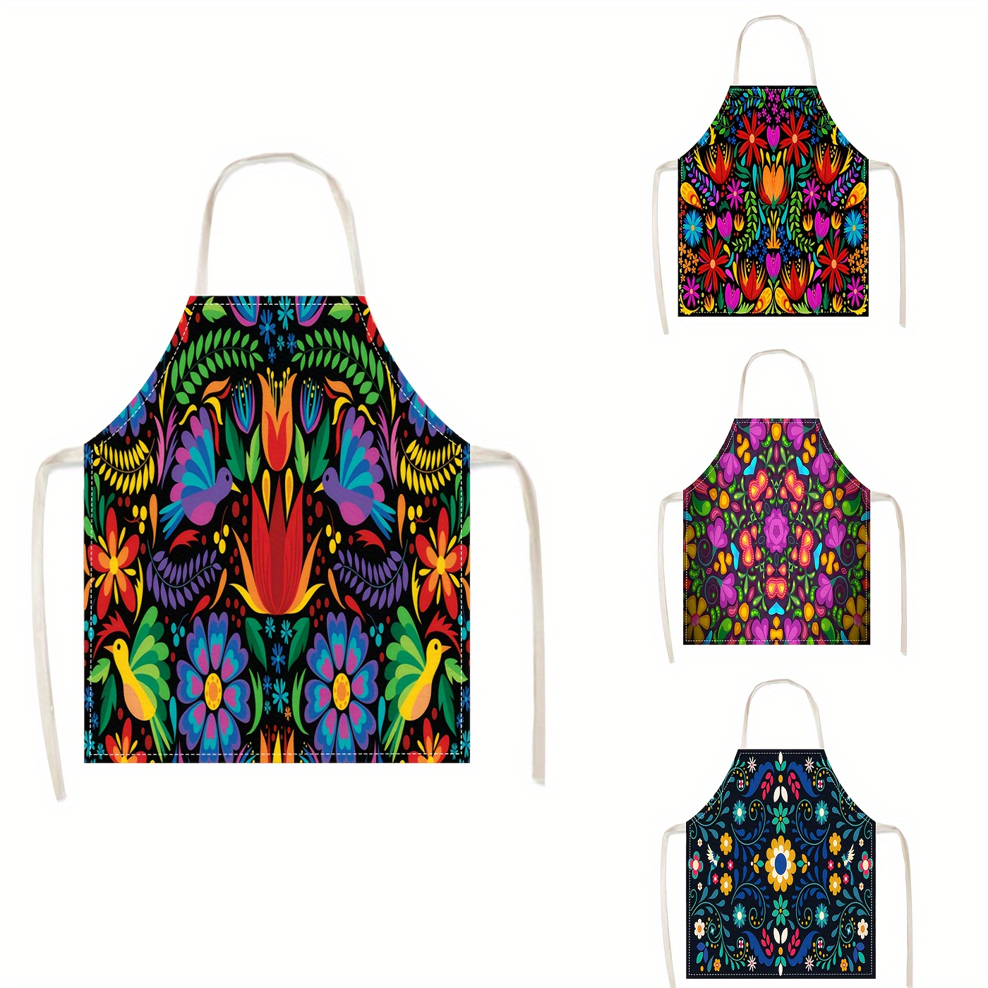 

1pc, Kitchen Apron, Vibrant Mexican Floral Print Apron, Linen Kitchen Stain-resistant & Durable Waist Skirt, Home Cleaning Work Uniform