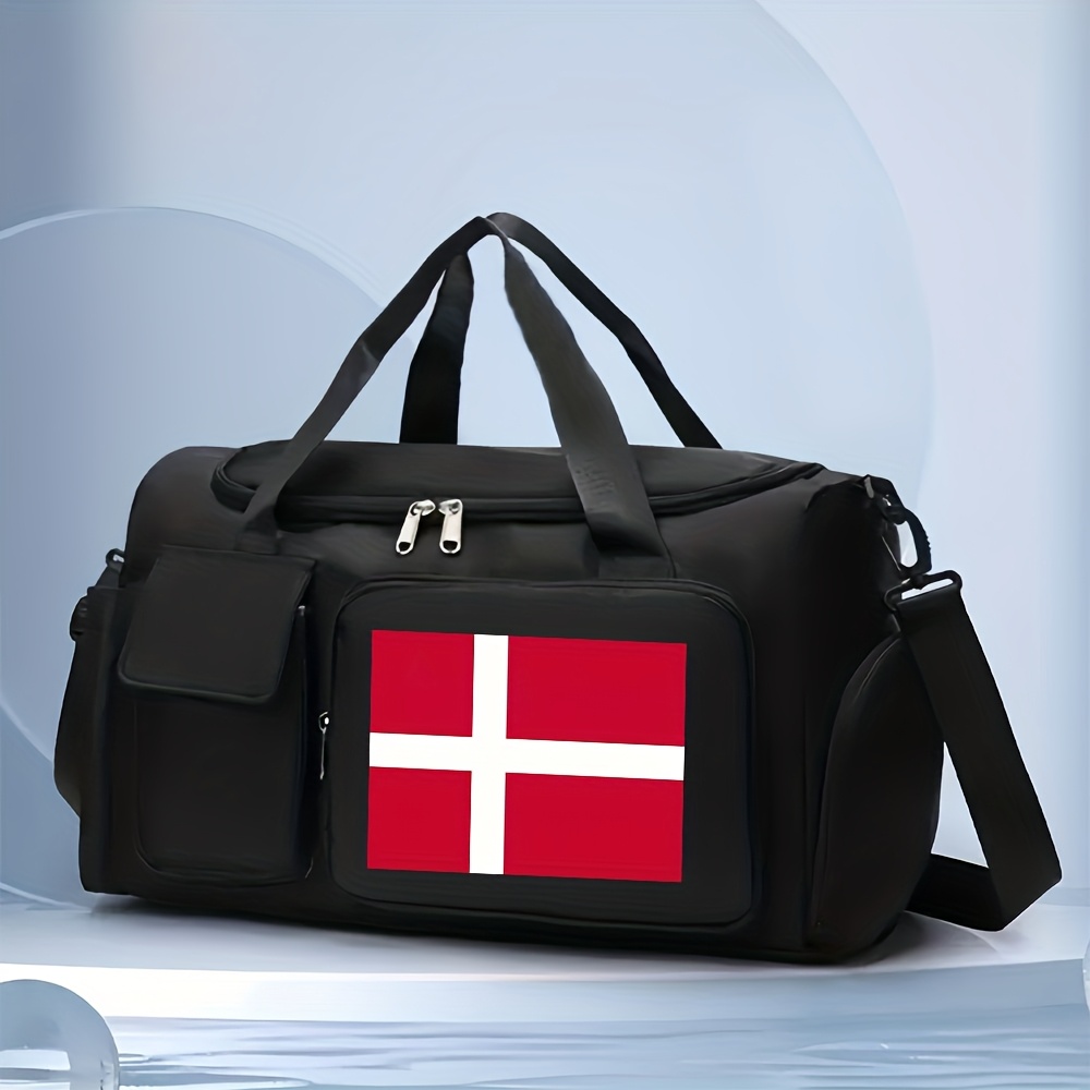 TEMU 1pc Denmark Flag Large Capacity Duffel Bag - Gym Or Travel Tote With Shoulder Strap, Men's Bags, Camping, Durable And Versatile For Sports