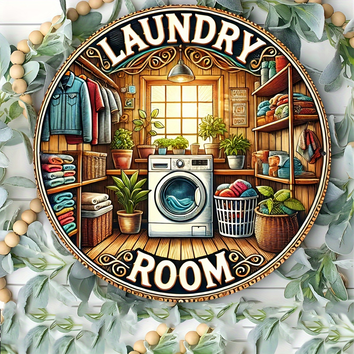 

Vintage Aluminum Laundry Sign - Rustic Round Wall Decor With Unique Washing For Home, Kitchen, Bar & Garden - Any Holiday