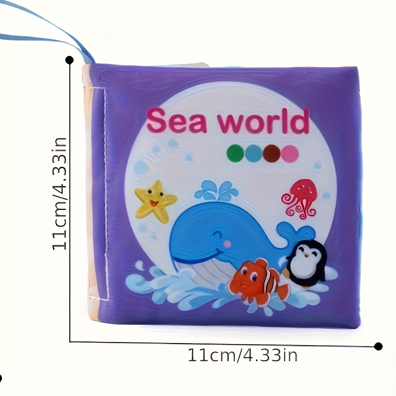 1pc Baby Cloth Book - Non-Tearable Soft Fabric, Ocean Animal & Multi-Theme Educational Toy with Interactive Learning Buttons, Infant Cognitive Development Book for Toddlers 0-3 Years (Pink/Green/Blue/Yellow), Baby Book, Sensory Stimulation, Vibrant Illustrations, Childsafe Material, Young Children