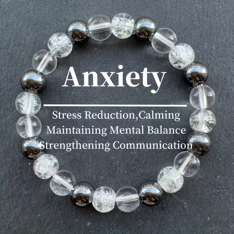 E-shop 1 Stück Handgefertigtes 8mm Angst-Armband, Weißer , Gebrochener , Hämatit Elastisches Perlenarmband für Innere Ruhe & Angstunterstützung,