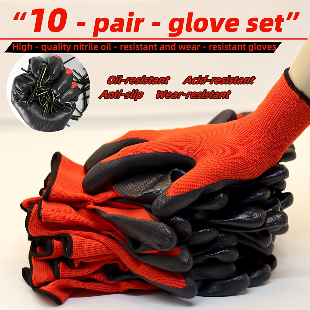 

10 Pairs Of Nitrile Work Gloves, Offering Grip, Slip-resistant And , Suitable For Repairing Buildings, , Gardens, And Garage Work, Ideal For Men And Women.