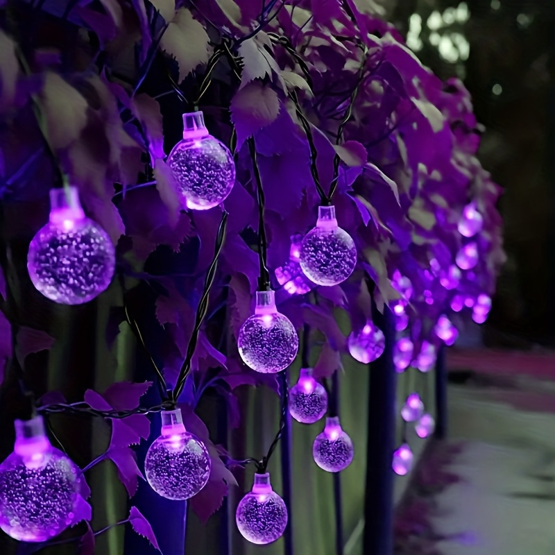Eight functions of solar energy purple Bubble ball light string Ball diameter 1.7cm/0.67inch, Halloween decorative lights, Festival atmosphere lamp, 1 string, 5 meters and 20 lights or 6.5 meters and 30 lights
