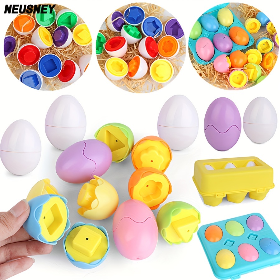 

Color Shape Matching Eggs, Educational Easter Eggs Set Toy With Blue Egg Holder, Early Learning Shapes & Sorting Recognition Puzzle Skills Study For Toddlers Kids Easter Basket Stuffers Gifts