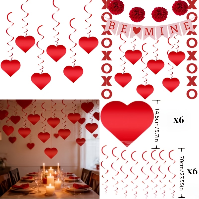 Image of 12pcs Large Artificial Holiday Decorations, Chinese New Year Decor, Valentine's Day Festive Atmosphere Arrangement, Decoration, Party And Home Decor Valentine's Day Gift Engagement Hanging Wreath