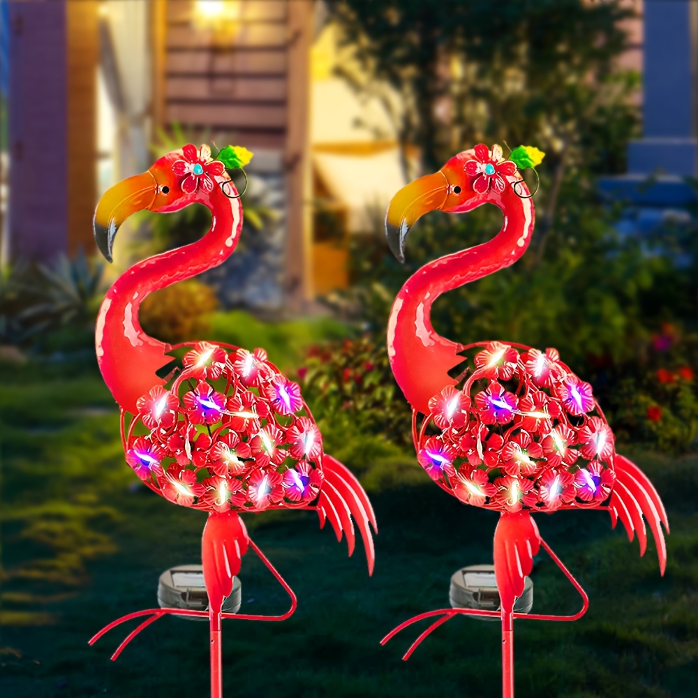2 1 solar garden flamingo led light ip65 waterproof metal - Temu