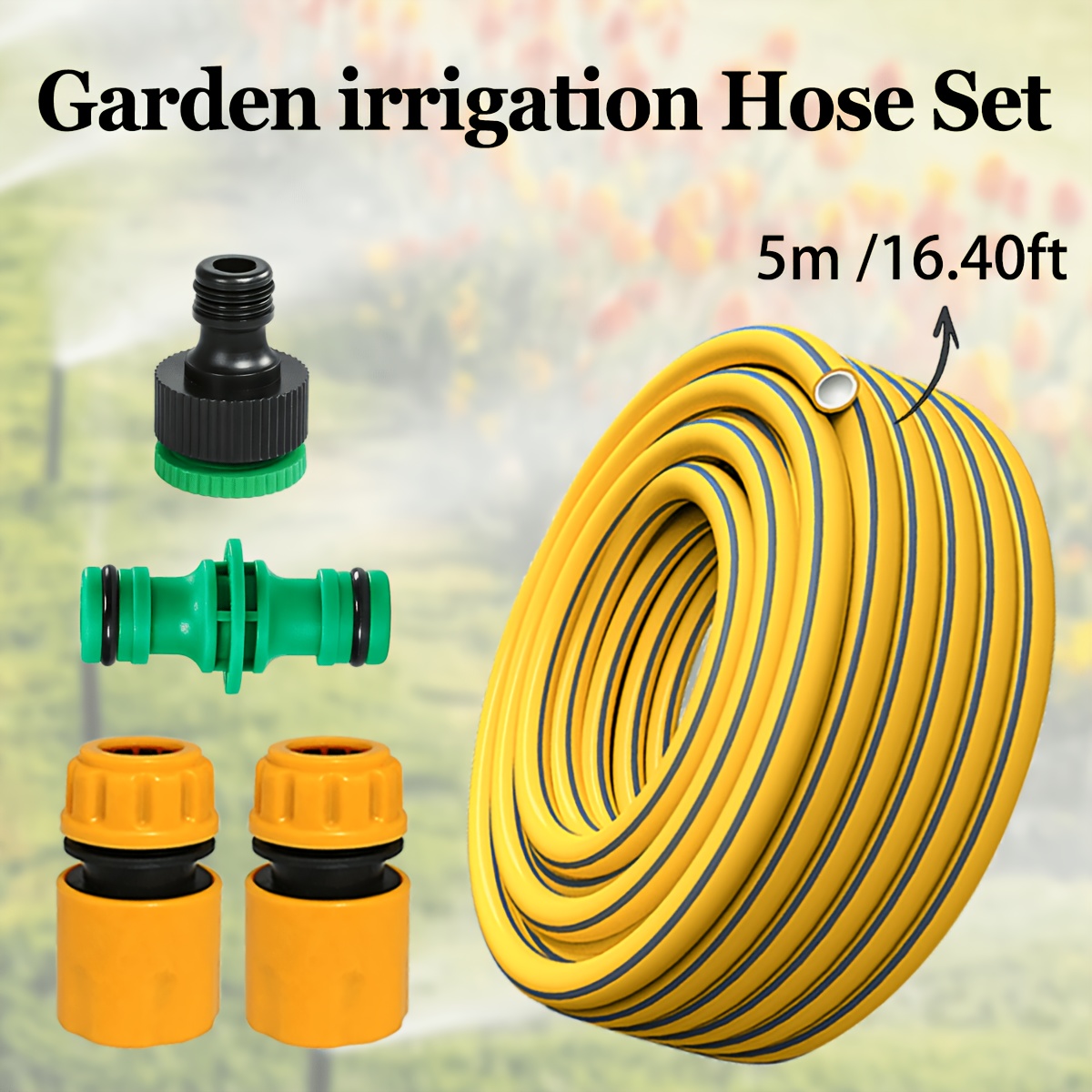 TEMU Heavy-duty Flexible Pvc Hose, 196.85 Inches, Scratch-resistant And Wear-resistant, With Leak-proof Pipe Design And 4 Adapter End Connectors.