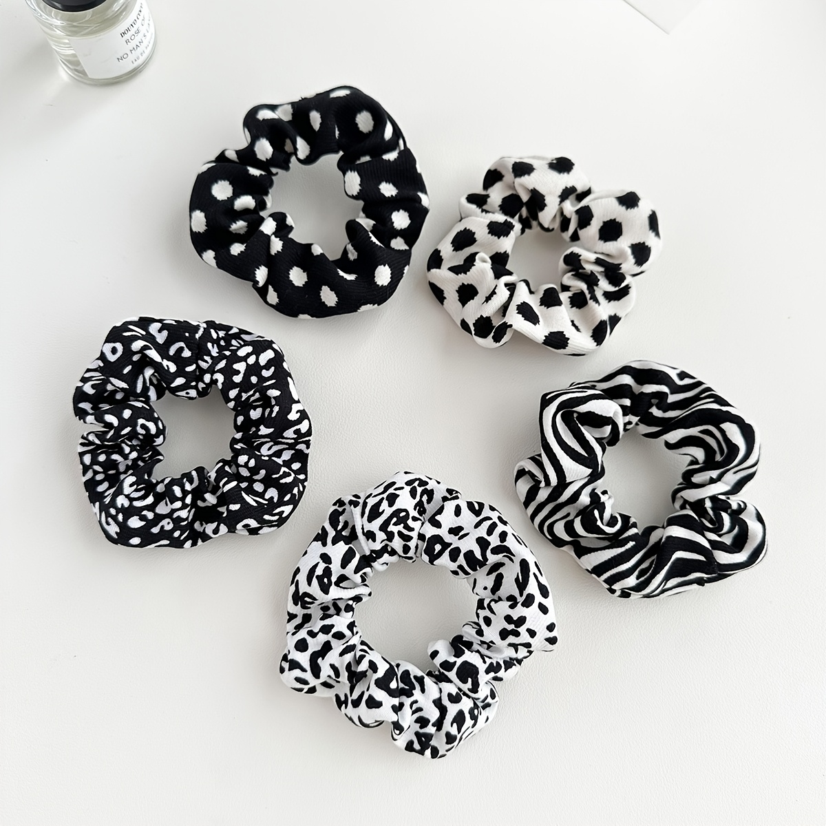 TEMU 5pcs Leopard Print And Zebra Print Hair Ties, Elegant And Simple Hair Bands For Women, Versatile Hair Accessories For Ponytails