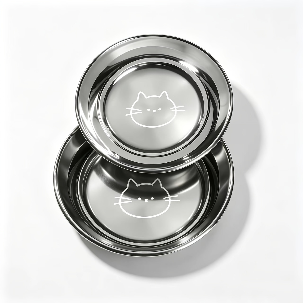 Image of 2pcs Stainless Steel Cat Bowl Set, 6.4in Non-slip Pet Dish, Wide & Lightweight Design For , Easy To Clean, For Cats And Puppies, Large Diameter Pet Food And Water Bowl, Dishwasher Safe, Safe Material