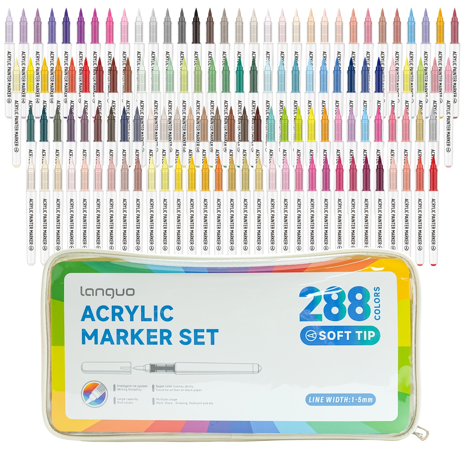 Image of 288 Colors Languo Liquid Acrylic Paint Markers - Water-based Ink Pens Suitable For Ceramic, Glass, Diy Art, Calligraphy, School Supplies & Coloring Books