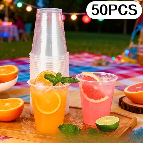 50pcs of large transparent cups suitable for home and commercial use for drinking beverages ideal for iced cold drinks and birthday parties weddings fathers day mothers day graduation season