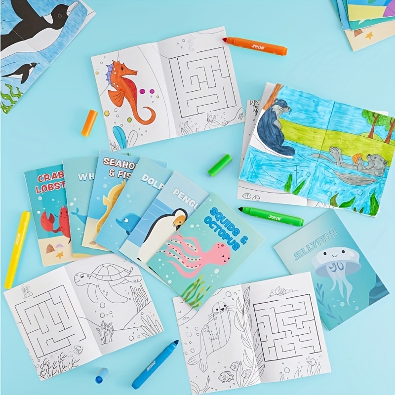 TEMU Syncfun 24-pack Ocean-themed Coloring Books For Children, Assorted Mini Coloring Activity Books Featuring Sea Creatures For Mermaid Fish Party
