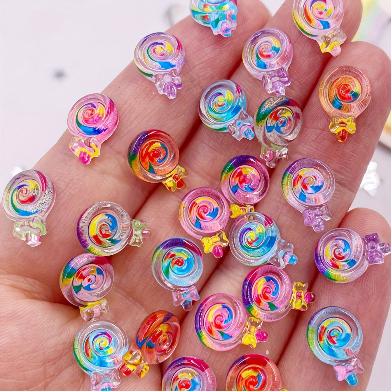 

30pcs Mixed Resin Lollipop Nail Art Charms - Flatback Decals For Diy Manicure & Crafts