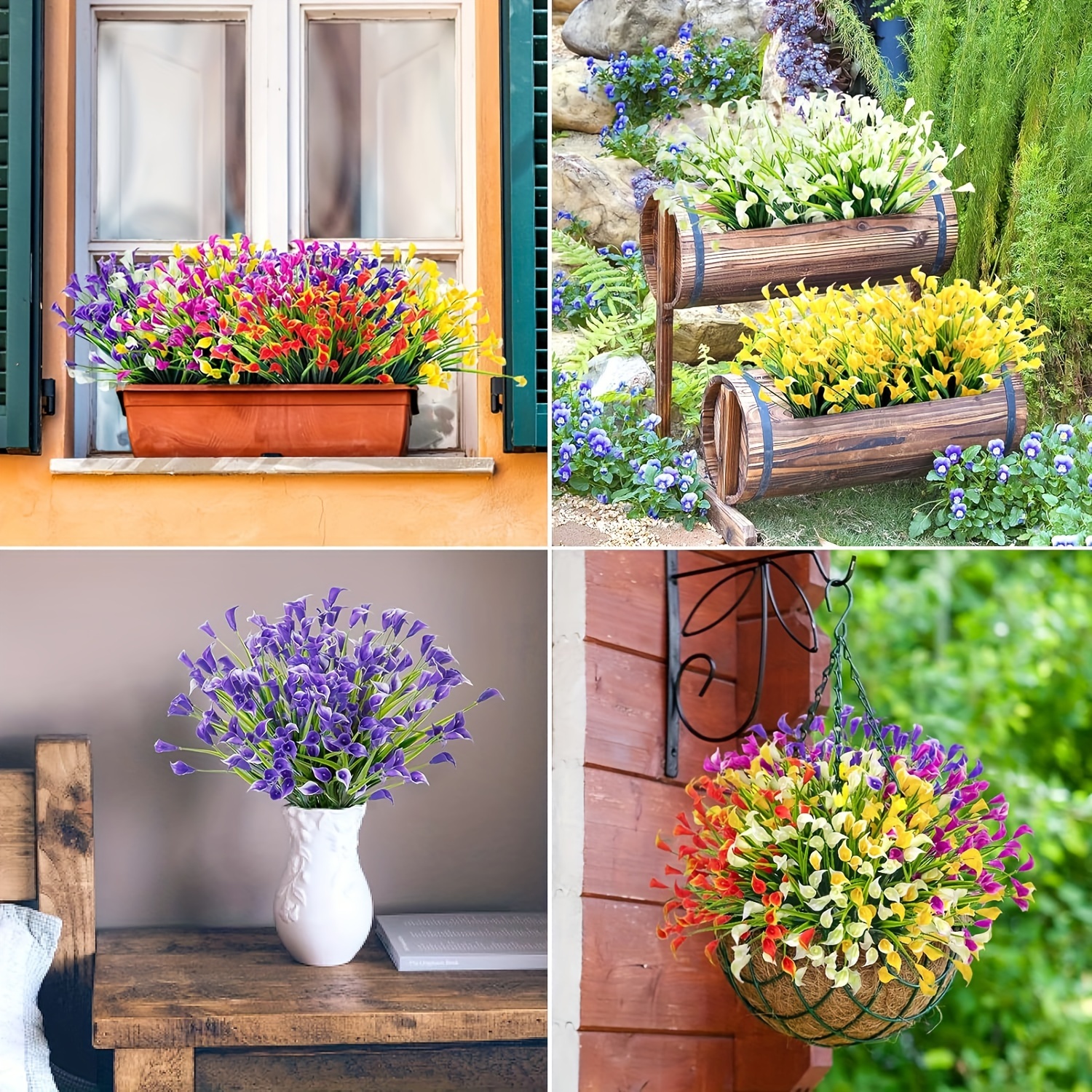 8束 人工 フェイクフラワー 屋外 UV耐性 スイセン 植物 植物 屋内外 ハンギングプランター ホームガーデン装飾 パープル 8束シミュレーションスイレン屋外人工花 紫外線耐性と色あせない人工