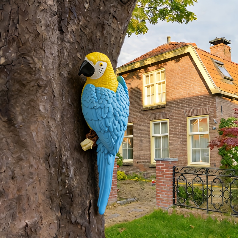 TEMU Realistic Half-face Parrot Wall Hanging Ornament - Suitable For Easter & Outdoor Decor, Resin Bird Statue With Parrot, Wall-mounted Decoration
