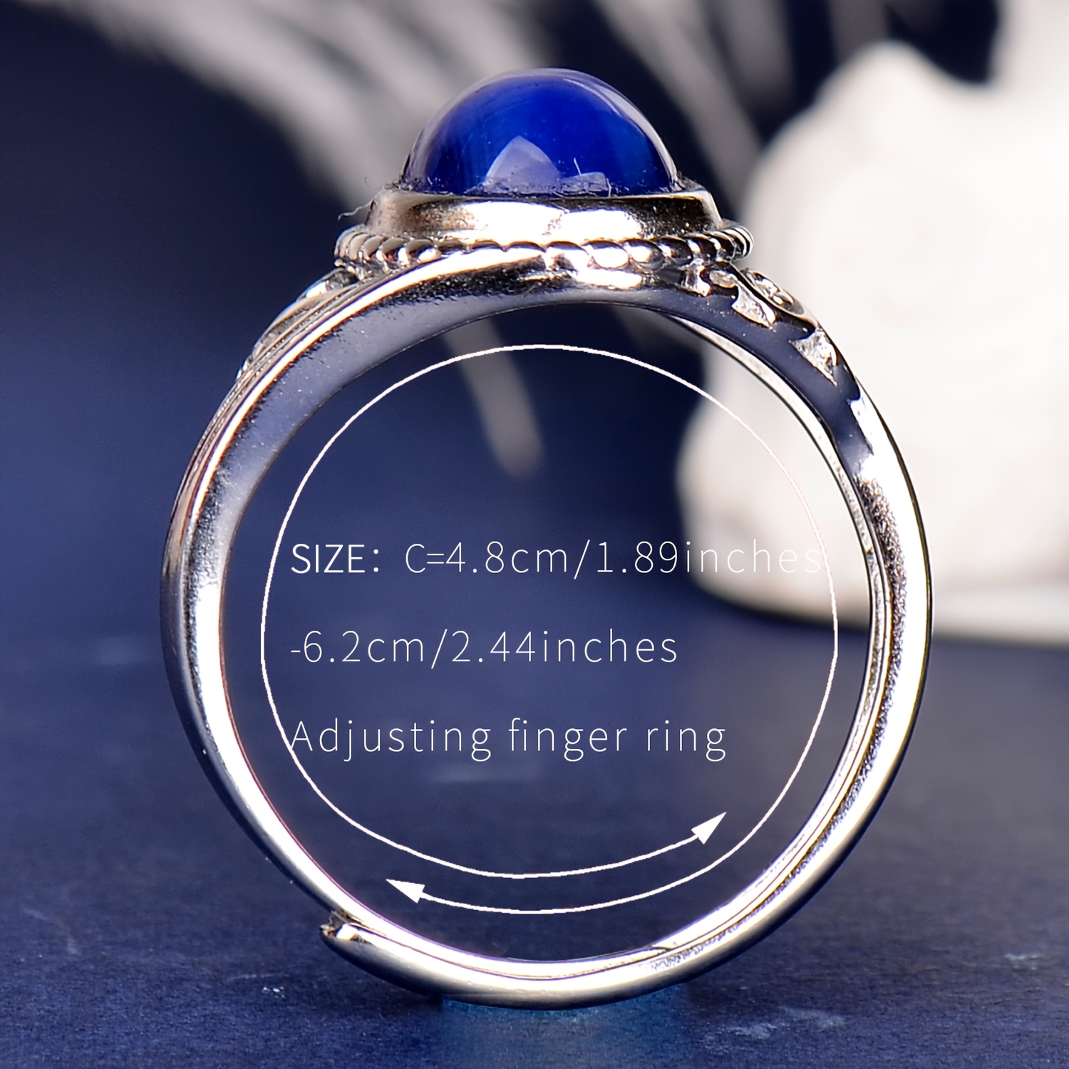 925 Silver Starlight Blue Stone Adjustable Ring, Luxury Gift