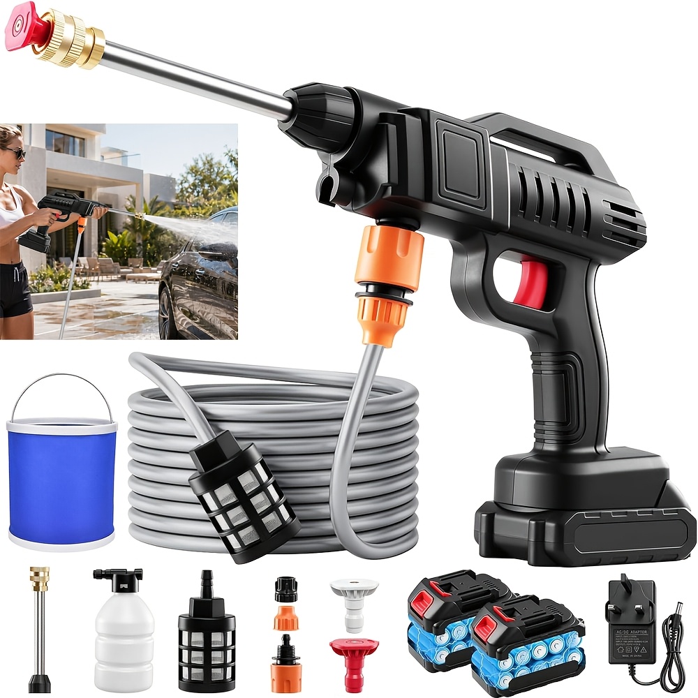 TEMU 60 Bar/870 Psi High Pressure Washer, Portable High Pressure Washer, Electric Car Wash Machine, 1500w Motor, Includes 3 Nozzles, 2 Batteries, 5m