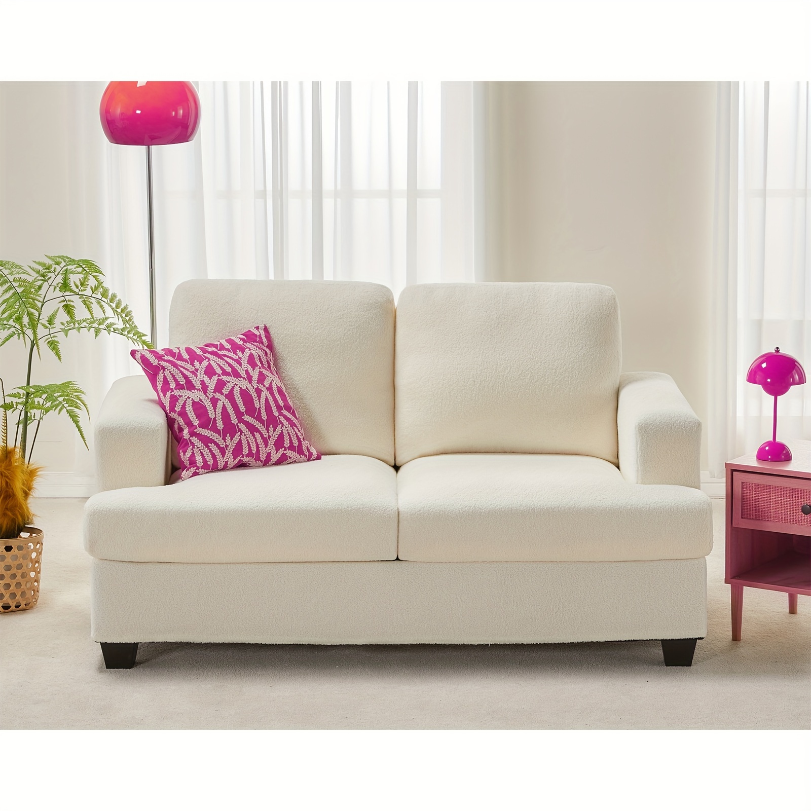Modern Sofa with Extra Deep Seats 63 Inch Wide Loveseat Couches Comfy Couch for Living Room Apartment Lounge White Boucle