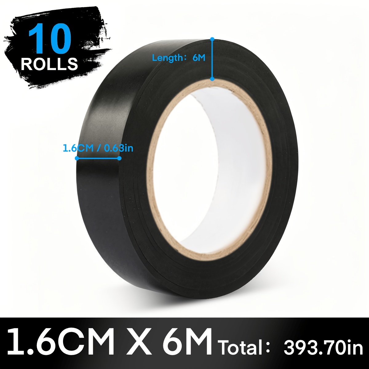 TEMU 10 Rolls Of Black Pvc Electrical Tape - Strong , Heat Resistant, Durable, Suitable For Wires, Racket Grips, And Household Use - Heat Insulation