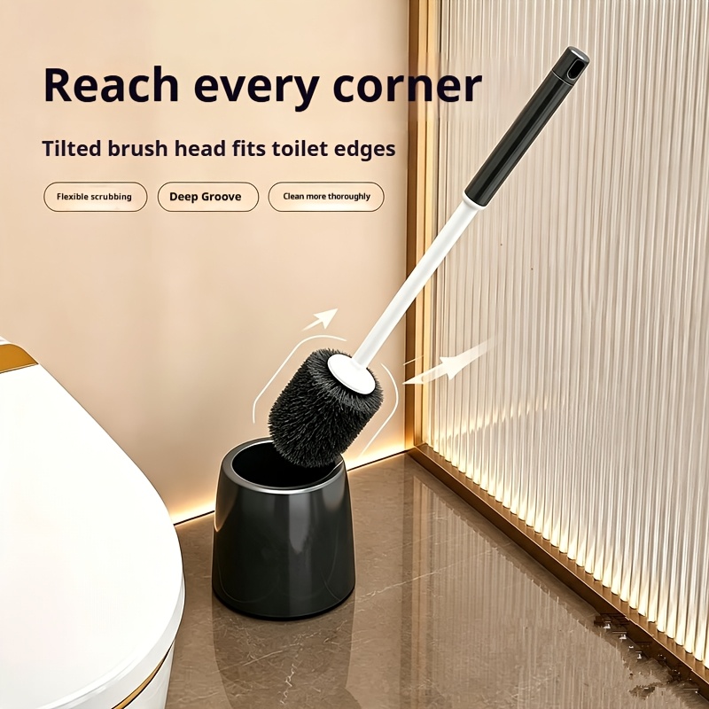 TEMU Ensemble Brosse de Toilettes avec Support, Long Manche avec Poils Épaissis, Brosse de Nettoyage pour Sol de Salle de Bain