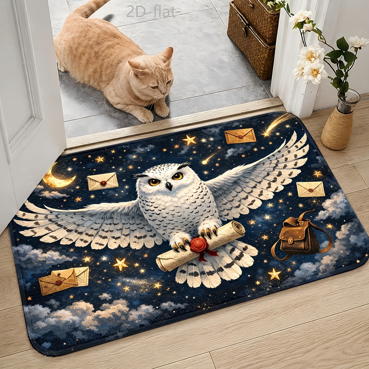 TEMU 1 tapis de porte en flanelle à impression plate 2D, tapis de cour extérieur, tapis de sol magique ciel étoilé enneigé , durable et lavable en