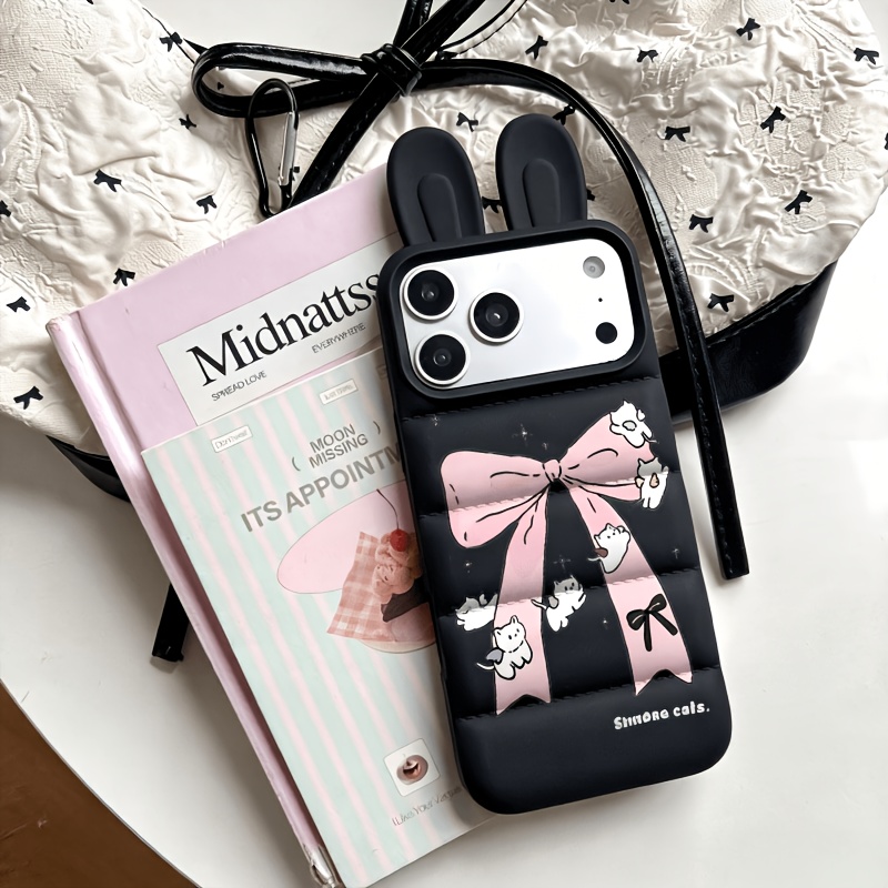 เคสโทรศัพท์ - เคสโทรศัพท์ลายหูกระต่ายแฟชั่น โบว์สีชมพู ลายแมว เหมาะสำหรับ iPhone 17/16/15/14/13/12/11/Pro/Pro วันเกิด…: retailer-supplied image