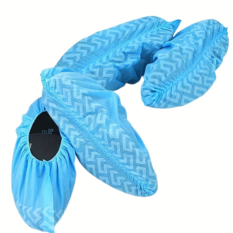 TEMU 200pcs Thick Non-woven Shoe Covers In Blue And Black. Reusable. High-quality And Durable Shoe Covers. Anti-slip Printing. Convenient To Carry. . Suitable For Dust-free , , And Households.