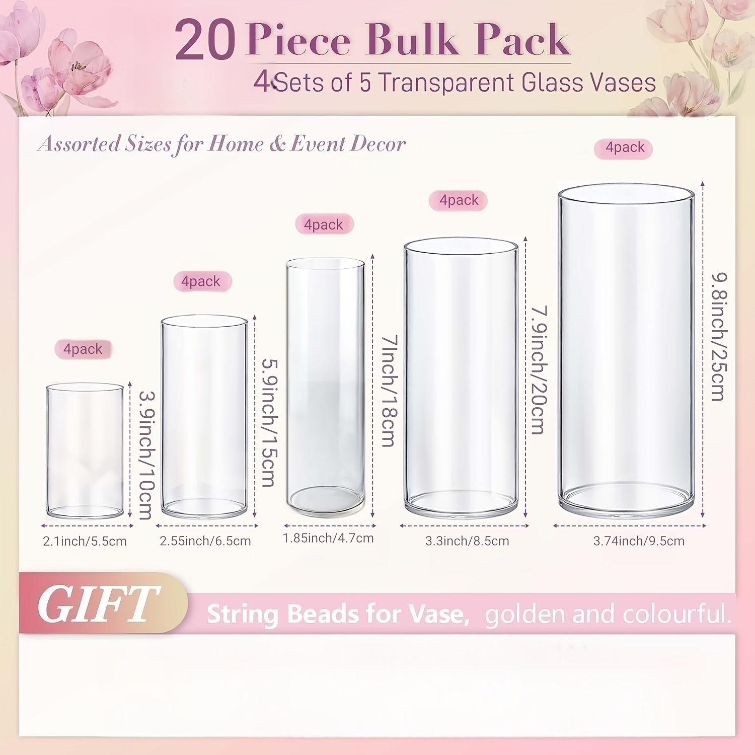 Image of Glass Vases, Cylindrical Centerpieces, Small Flower Glass Vases, Transparent Vases For Home Decor, Centerpiece Flower Vases For Dining Tables, Wedding Decorations, And Mixed Sizes For Holidays