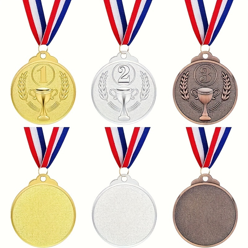 1pc 3pcs set golden silver bronze medals zinc alloy award medals with tri color ribbon for sports competitions recognition details 4