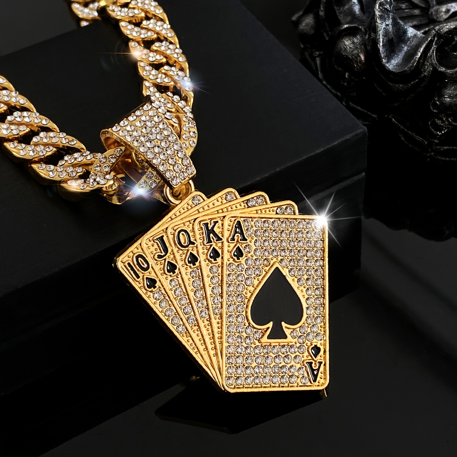 TEMU 1pc Poker Pendant + Cuban Chain