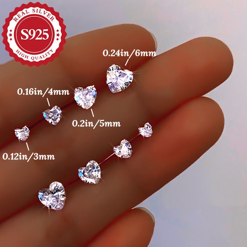 Women's Heart Shaped Sterling Silver Stud Earrings