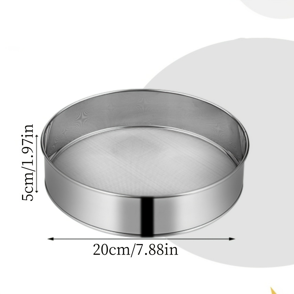 TEMU 1pc Stainless Steel Round Flour Sieve, Thickened Fine Mesh Filter, Dense Pore Mesh Sieve, Baking Tool Leakage Basin, Filter Screen