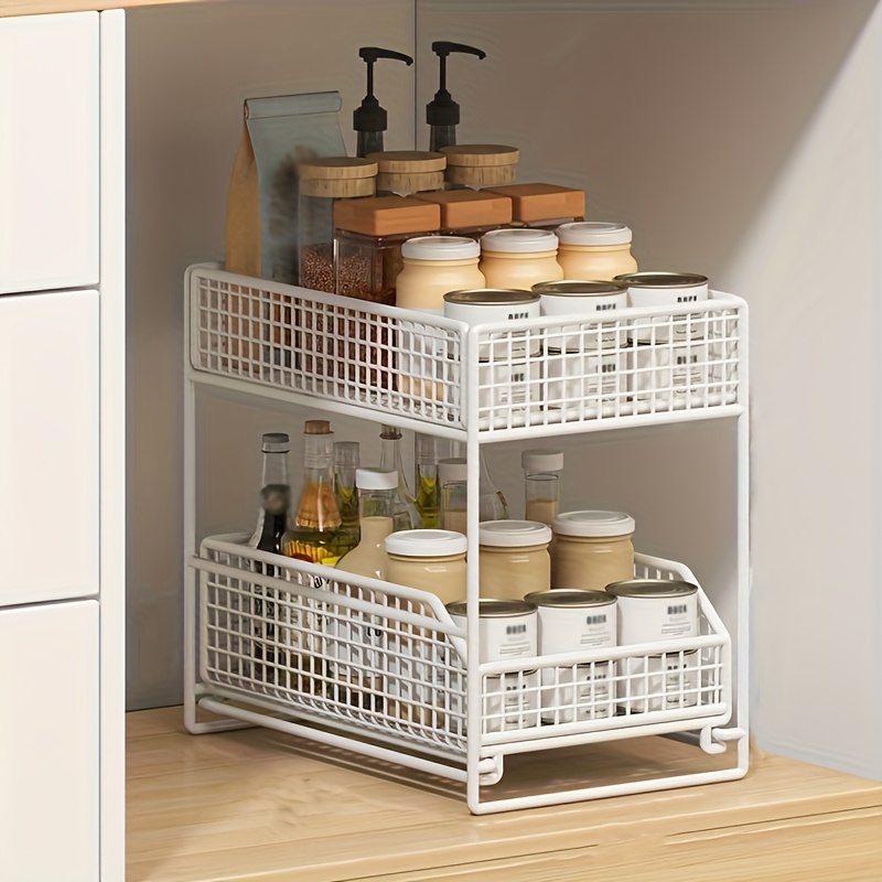 E-shop 1 Stück Schwerlast-Eisen 2-stöckiges Lagerregal mit Lamellenregalen und Ausziehdesign - Platzsparend, ideal für Küchen, Badezimmer,