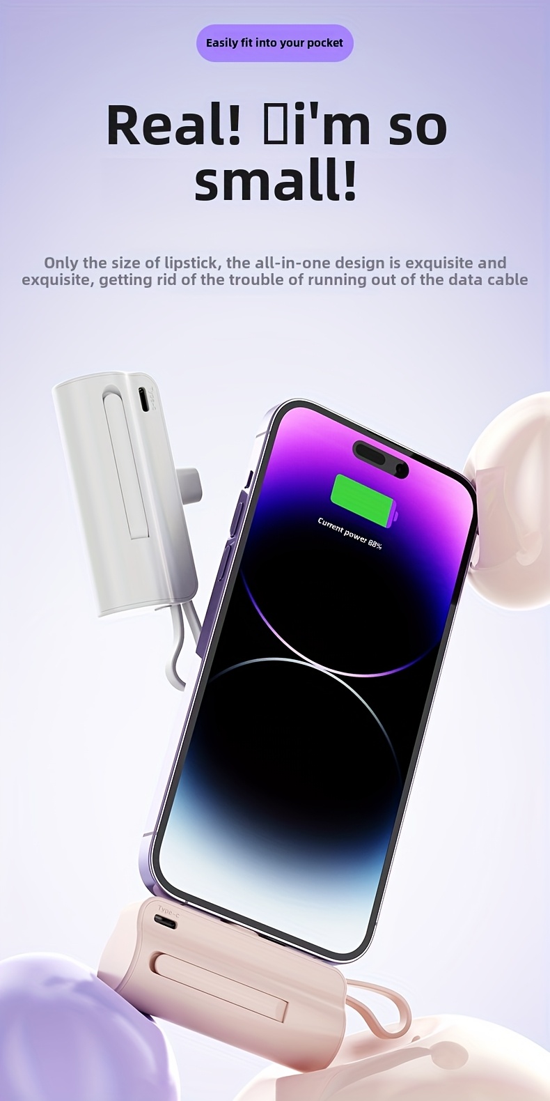 Chargeur Portable BYGP 5000Mah, Batterie Externe Ultra-Compacte de Voyage, Compatible avec iPhone 14/13/12 Pro Max/iPad Pro/Samsung Android, Batterie Externe de Secours, Batterie de Secours USB pour Téléphone, Cadeau